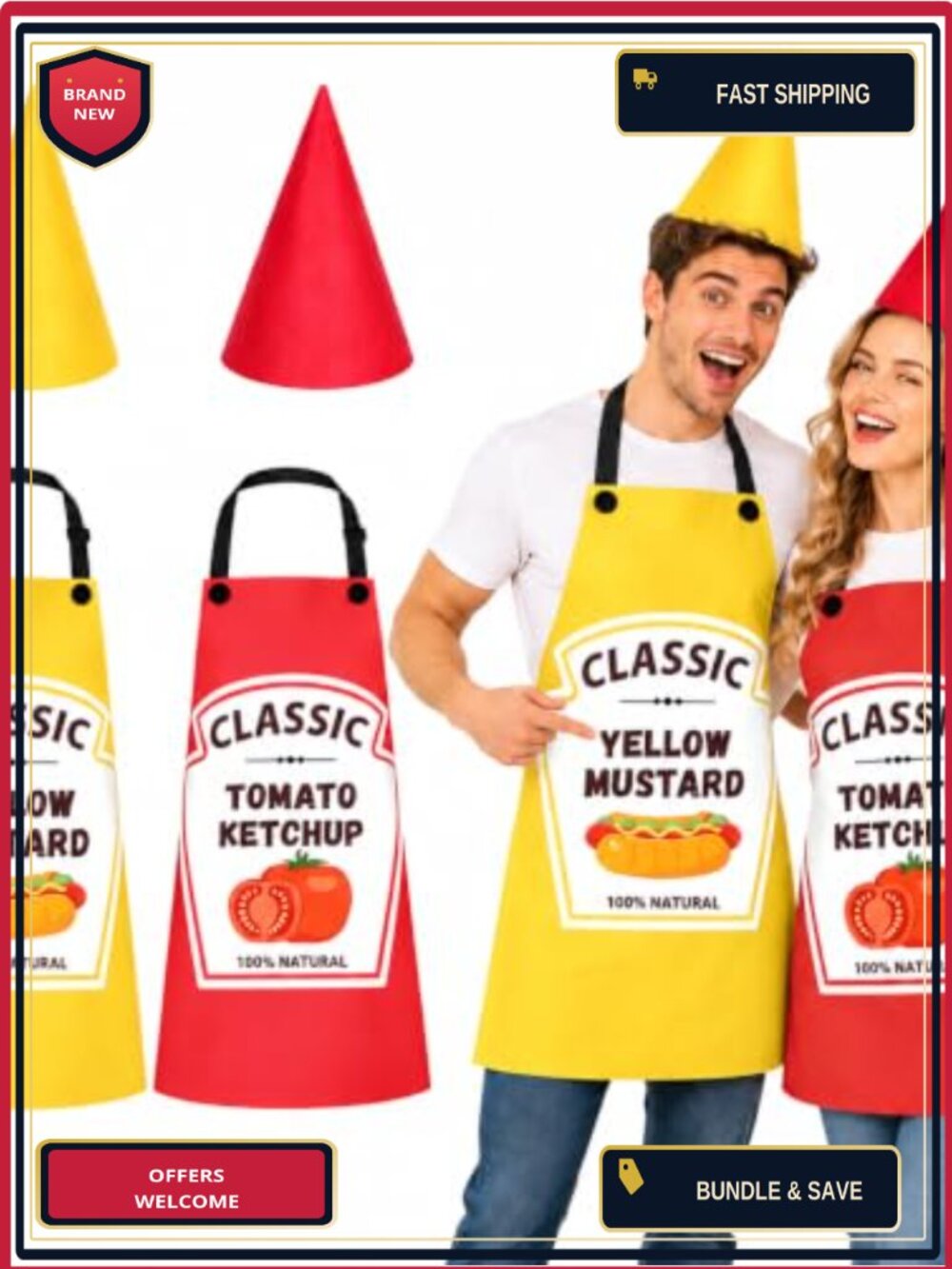 Ketchup Mustard Condiment Costume Apron Hat Set Halloween Cosplay